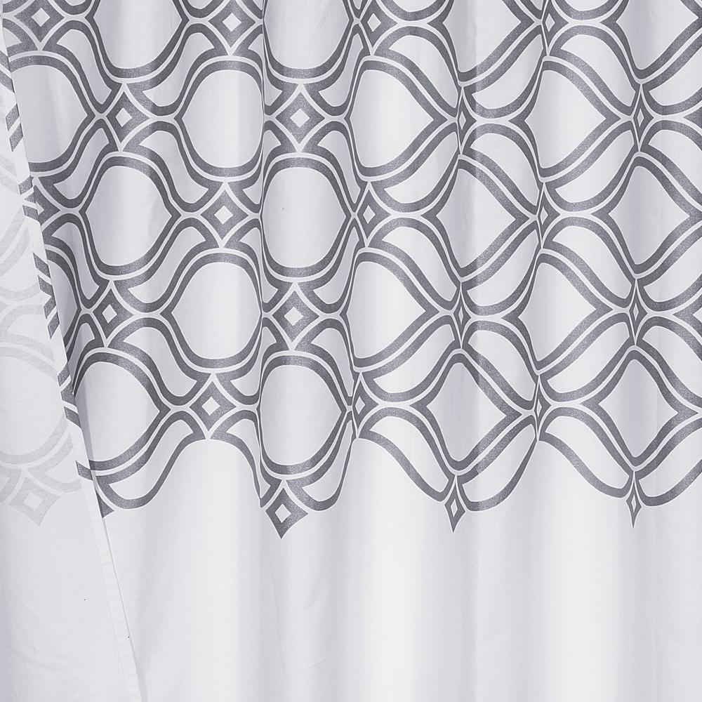 HomeRoots Silver and White Printed Lattice Shower Curtain