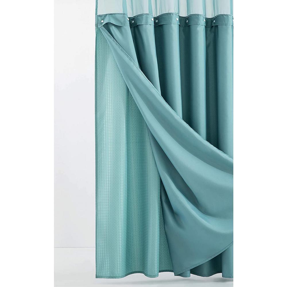 HomeRoots Teal Sheer and Grid Shower Curtain and Liner Set