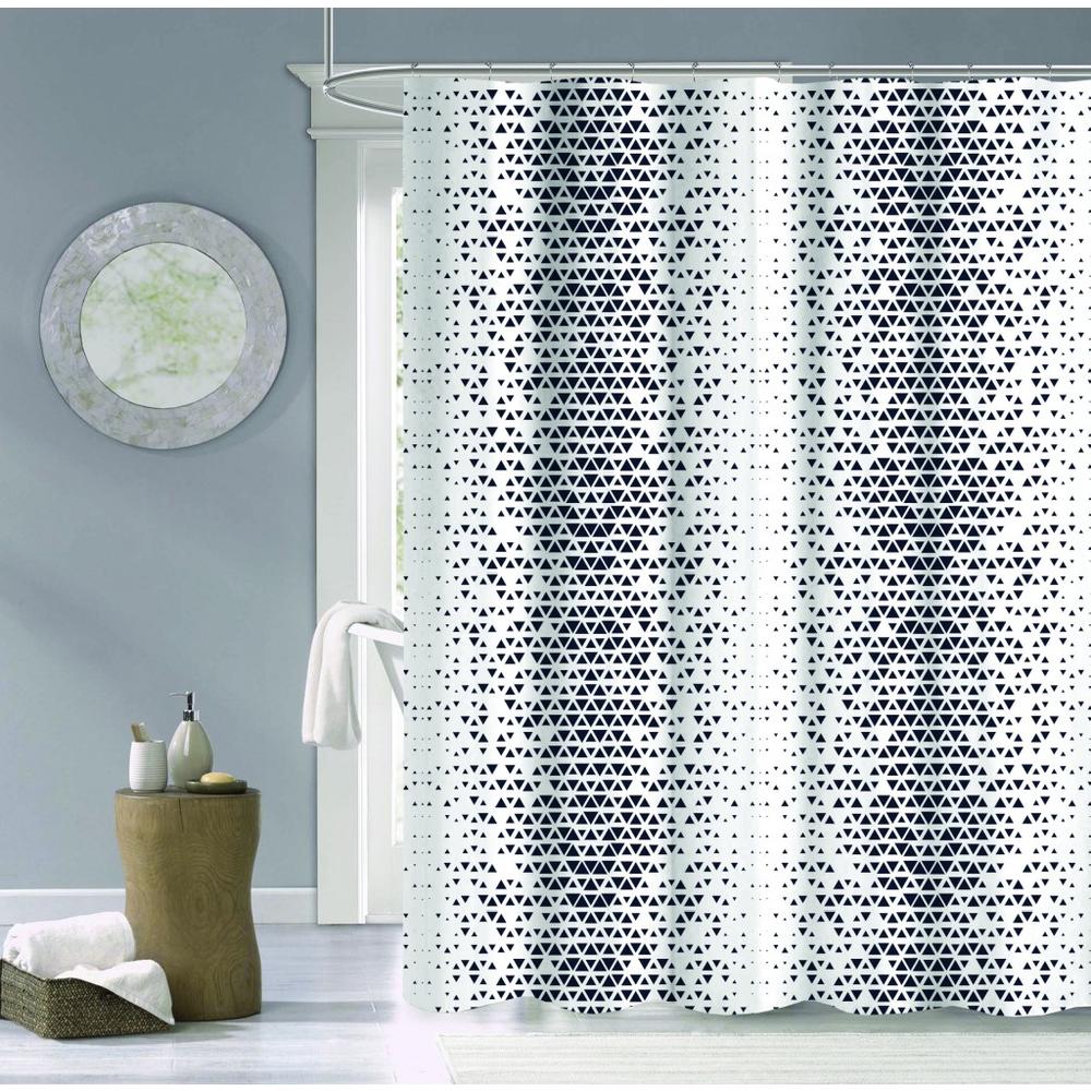 HomeRoots Navy and White Geo Illusion Shower Curtain