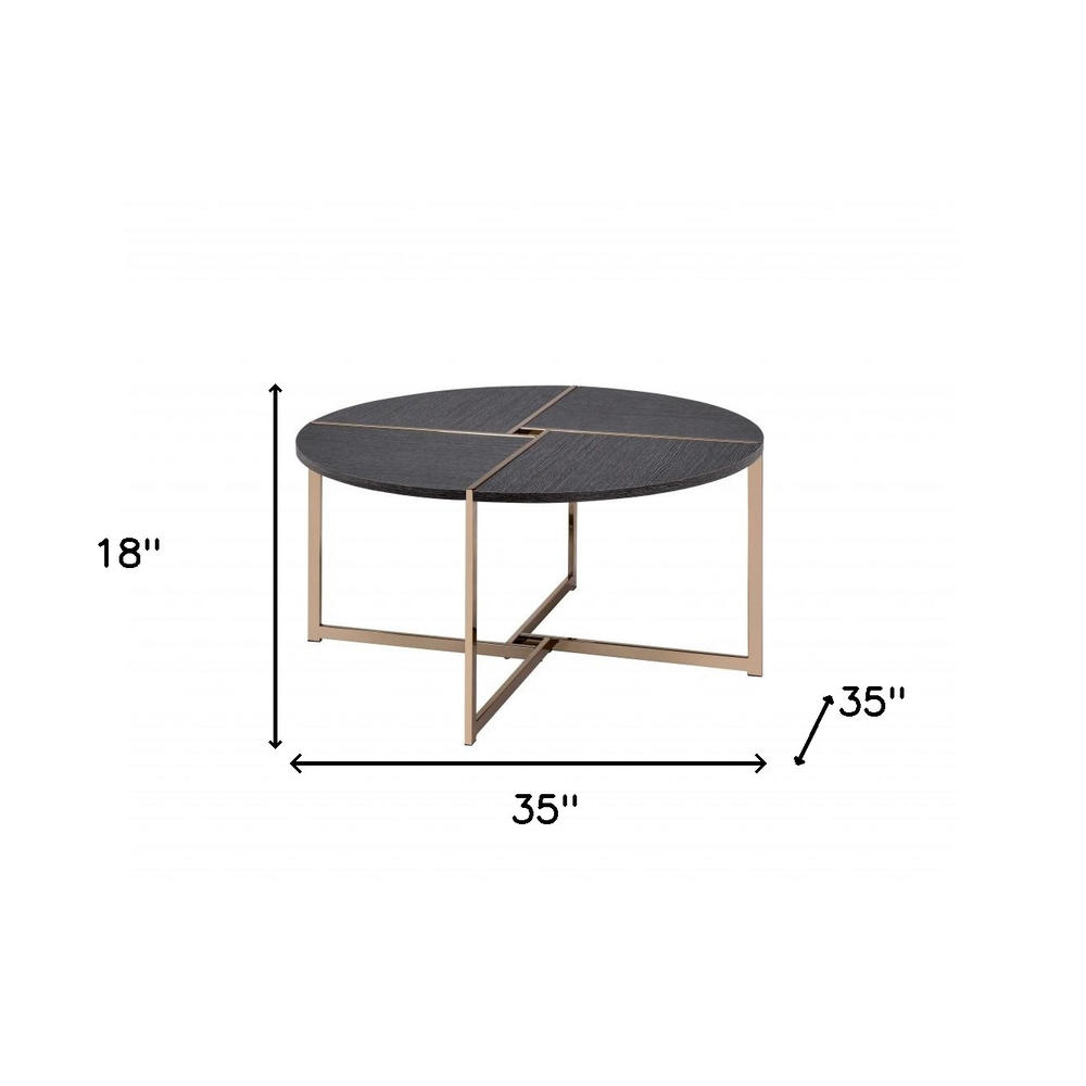 HomeRoots 35" Champagne And Black Round Coffee Table
