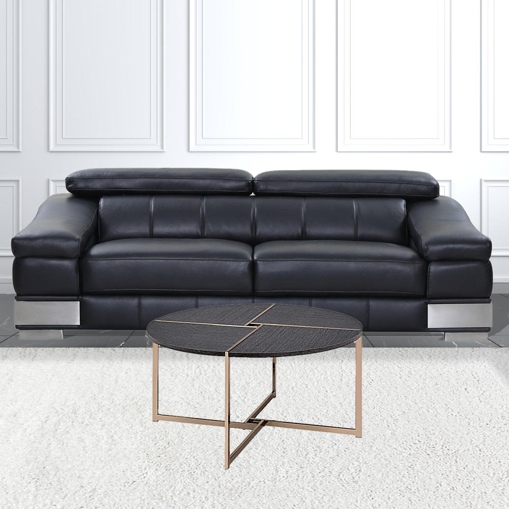 HomeRoots 35" Champagne And Black Round Coffee Table