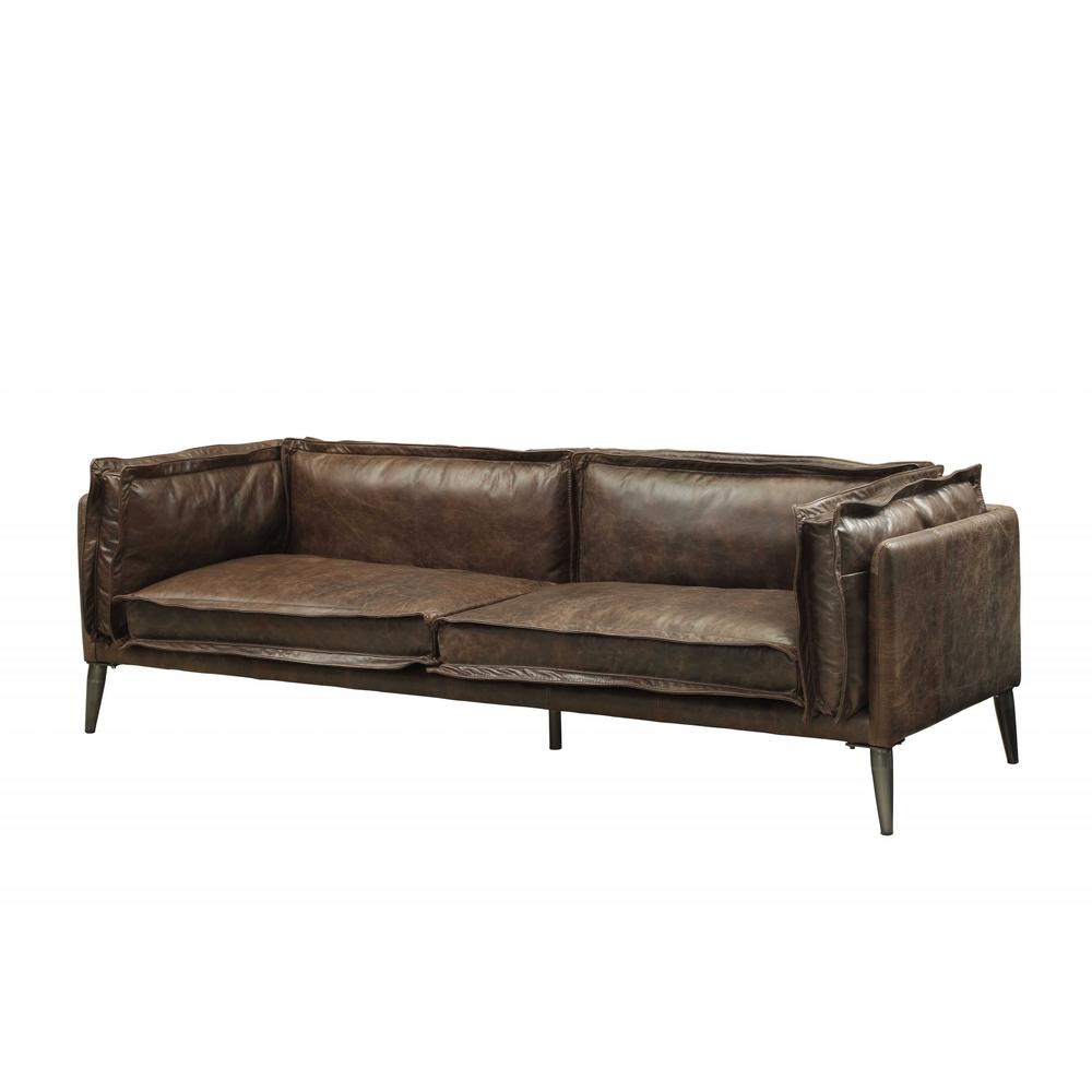 Hoom Roots 94" Chocolate Top Grain Leather and Dark Brown No Pattern and Not Solid Color Sofa