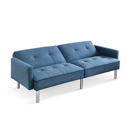 Hoom Roots 85" Blue Polyester Blend and Silver Convertible Futon Sleeper Sofa and Toss Pillows