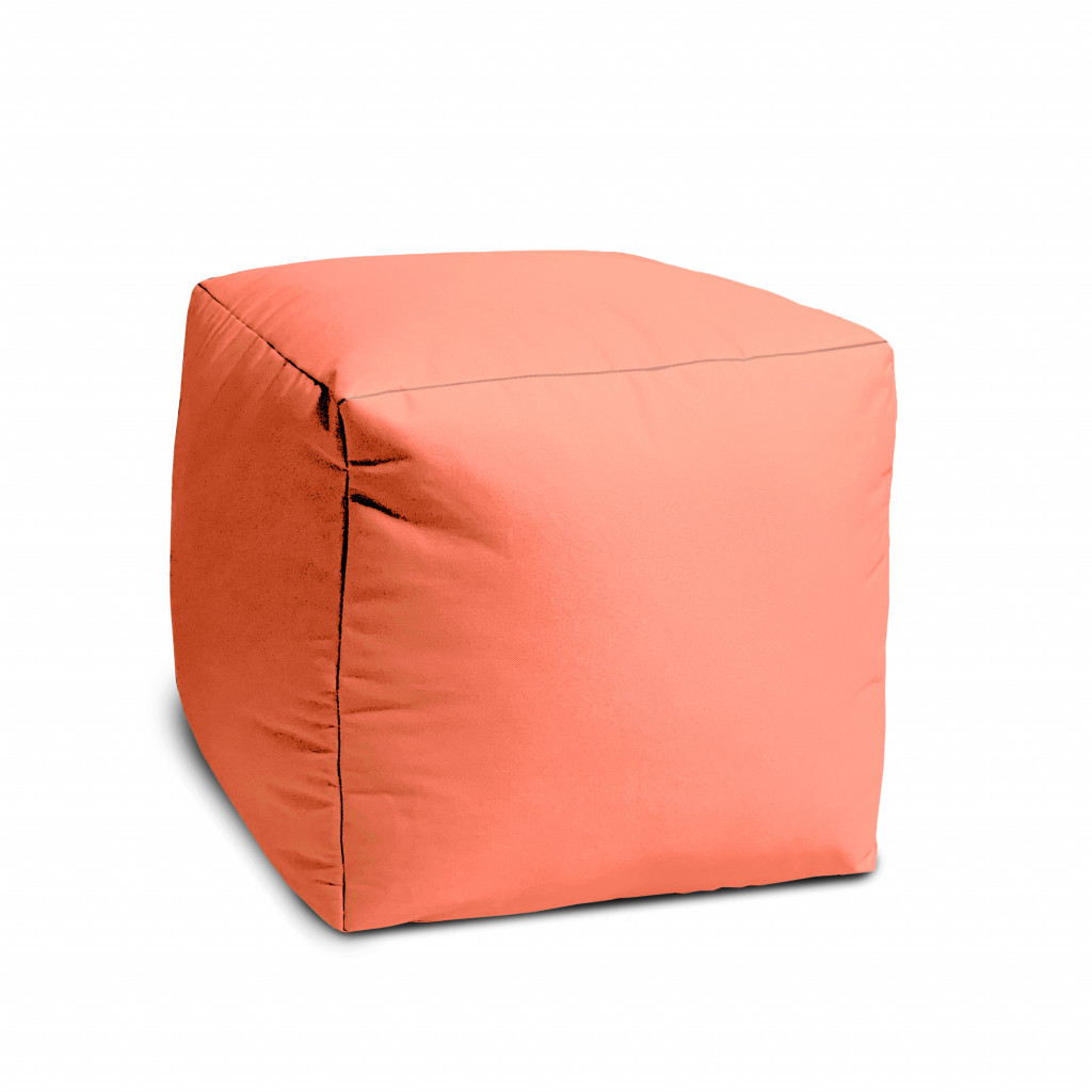 HomeRoots 17" Cool Flamingo Coral Solid Color Indoor Outdoor thick cushion Ottoman