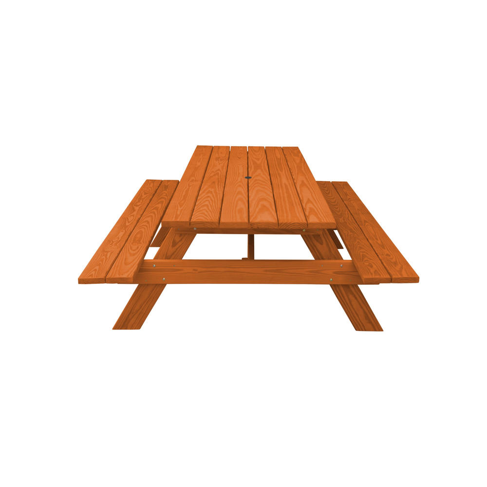 HomeRoots Redwood Solid Wood Outdoor Picnic Table Umbrella Hole