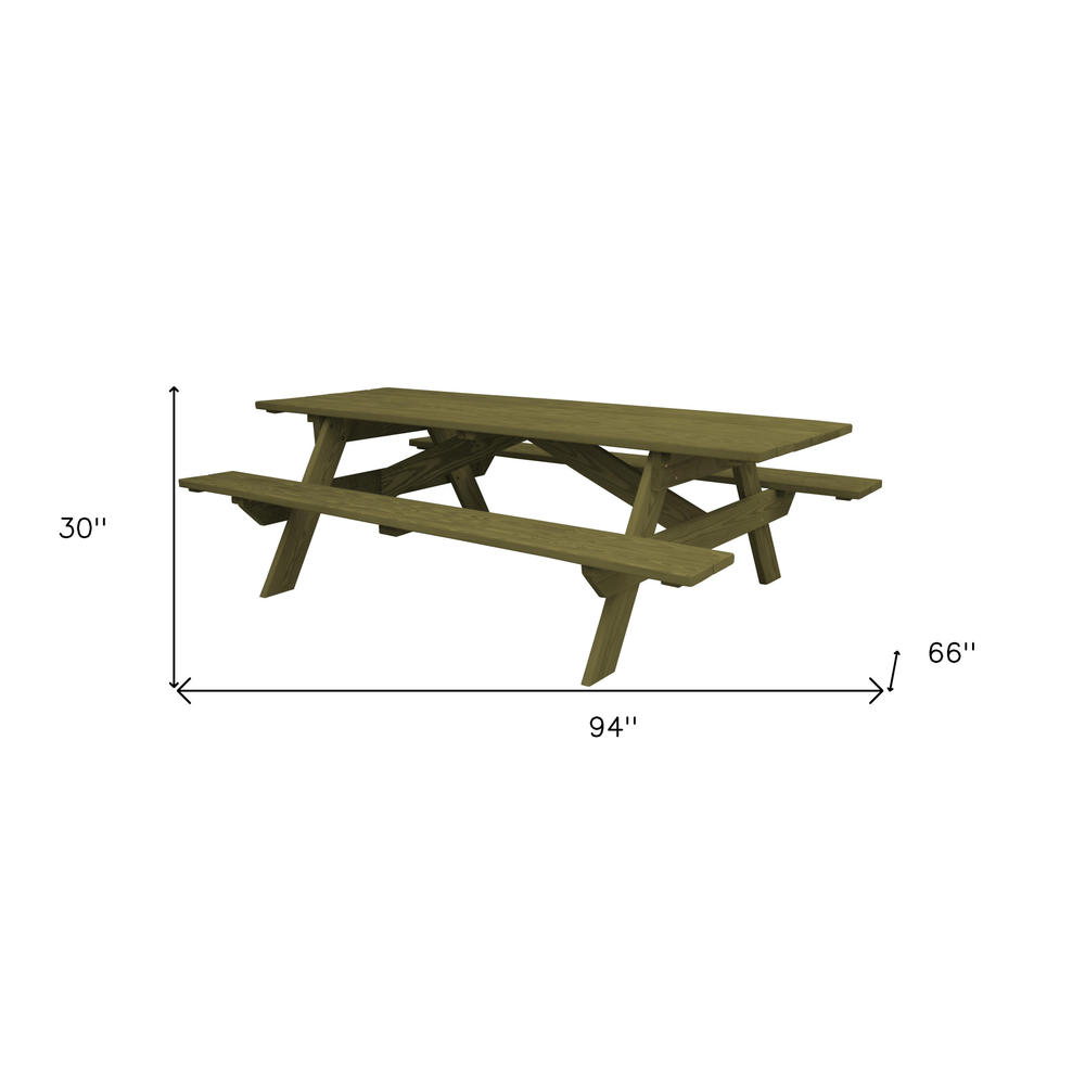 HomeRoots Green Solid Wood Outdoor Picnic Table