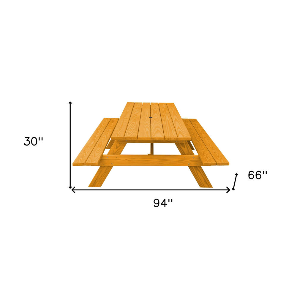 HomeRoots Natural Solid Wood Outdoor Picnic Table Umbrella Hole