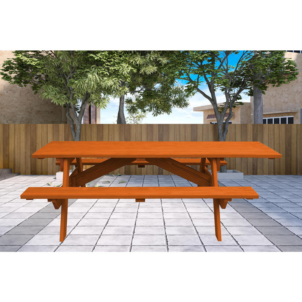 HomeRoots Redwood Solid Wood Outdoor Picnic Table