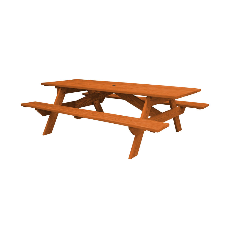 HomeRoots Redwood Solid Wood Outdoor Picnic Table Umbrella Hole