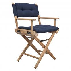 HomeRoots Navy Blue And Brown Solid Wood Director Chair With Navy Blue Cushion