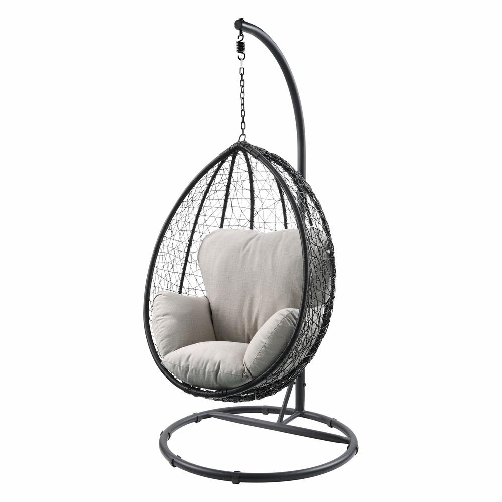 HomeRoots 38" Black Metal Swing Chair With Beige Cushion