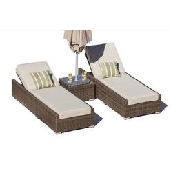 HomeRoots 78" X 29" X 28" Brown 3Piece Outdoor Armless Chaise Lounge Set With  Cushions