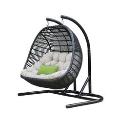 Hoom Roots 69" Beige And Black Metal Swing Chair With Beige Cushion