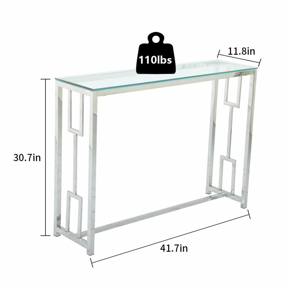 HomeRoots 12" Clear and Silver Glass Frame Console Table