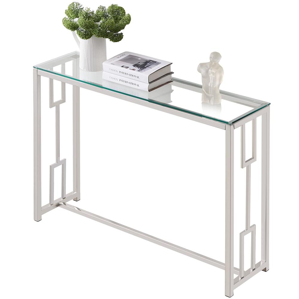 HomeRoots 12" Clear and Silver Glass Frame Console Table