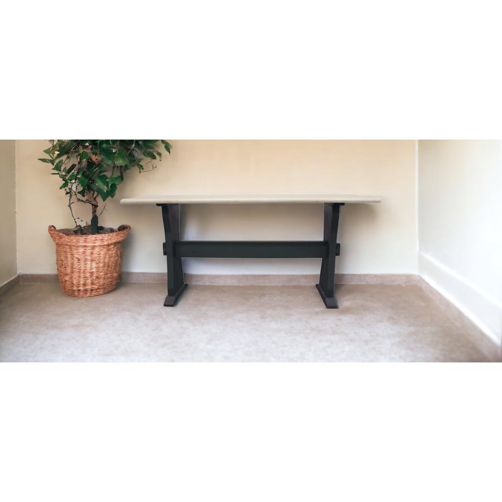 HomeRoots 70" Ivory and Black Genuine Marble Trestle Console Table
