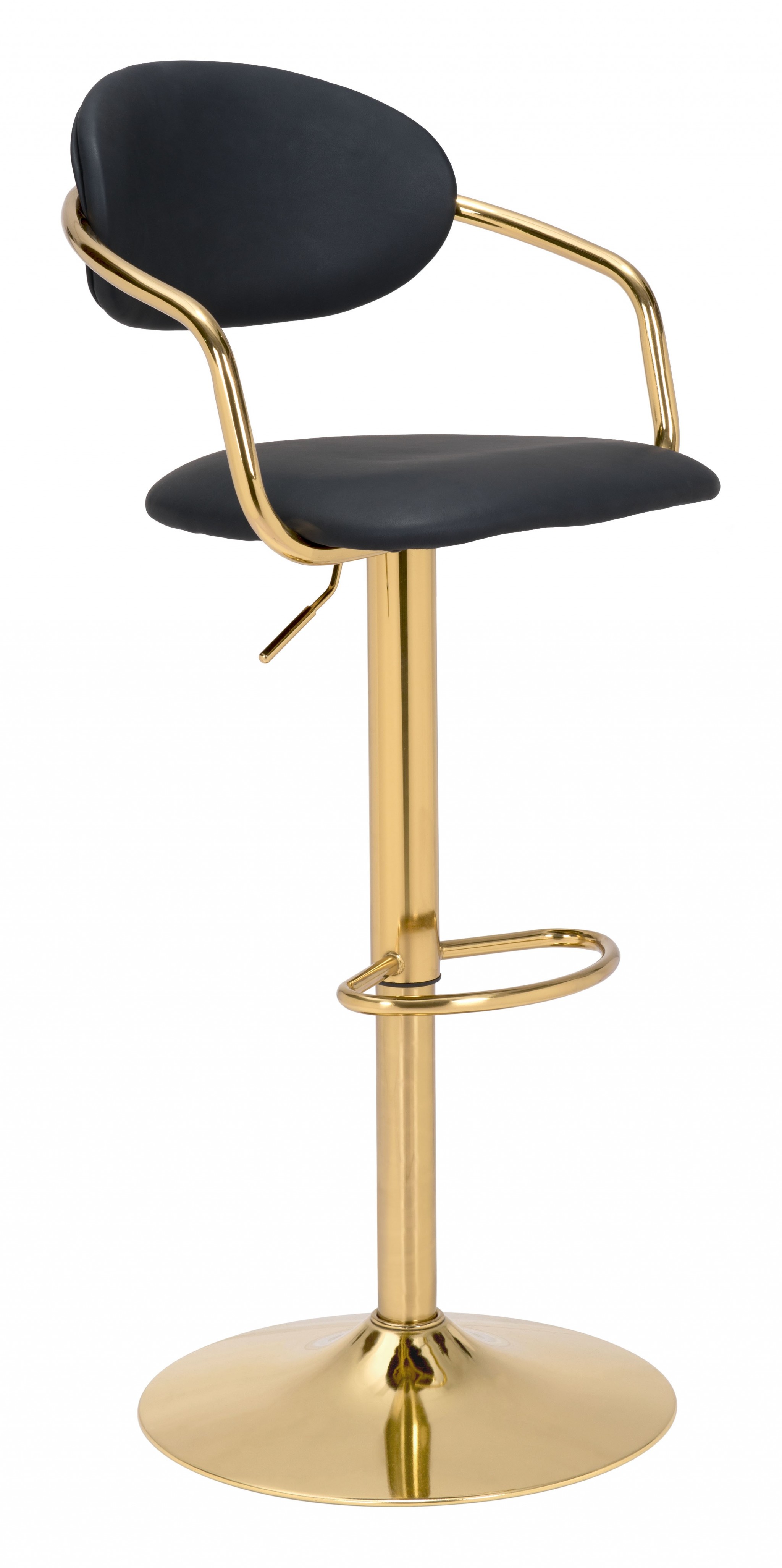 HomeRoots 44" Black And Gold Steel Swivel Low Back Counter Height Bar Chair With Footrest