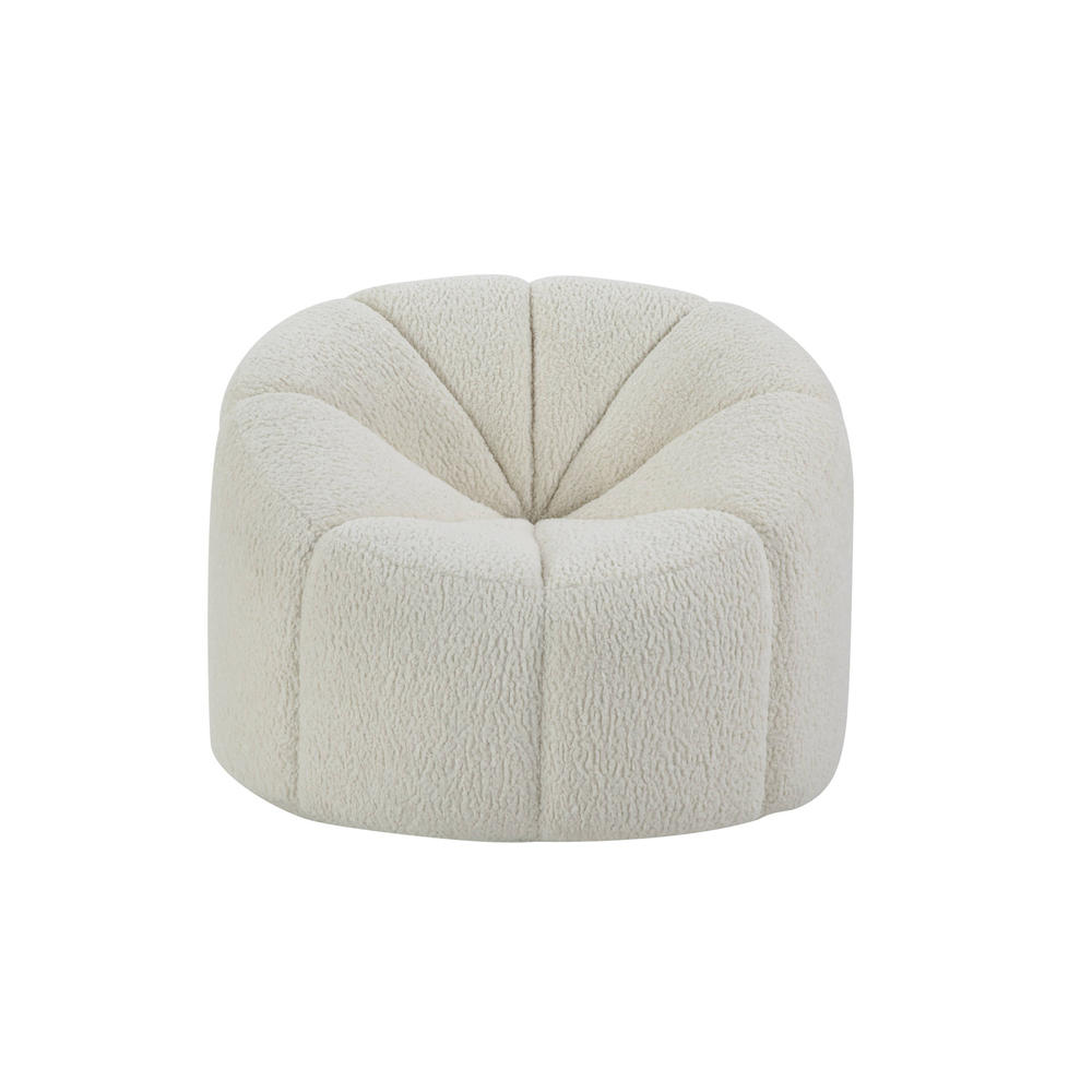 HomeRoots 38" White And Black Sherpa Swivel Barrel Chair