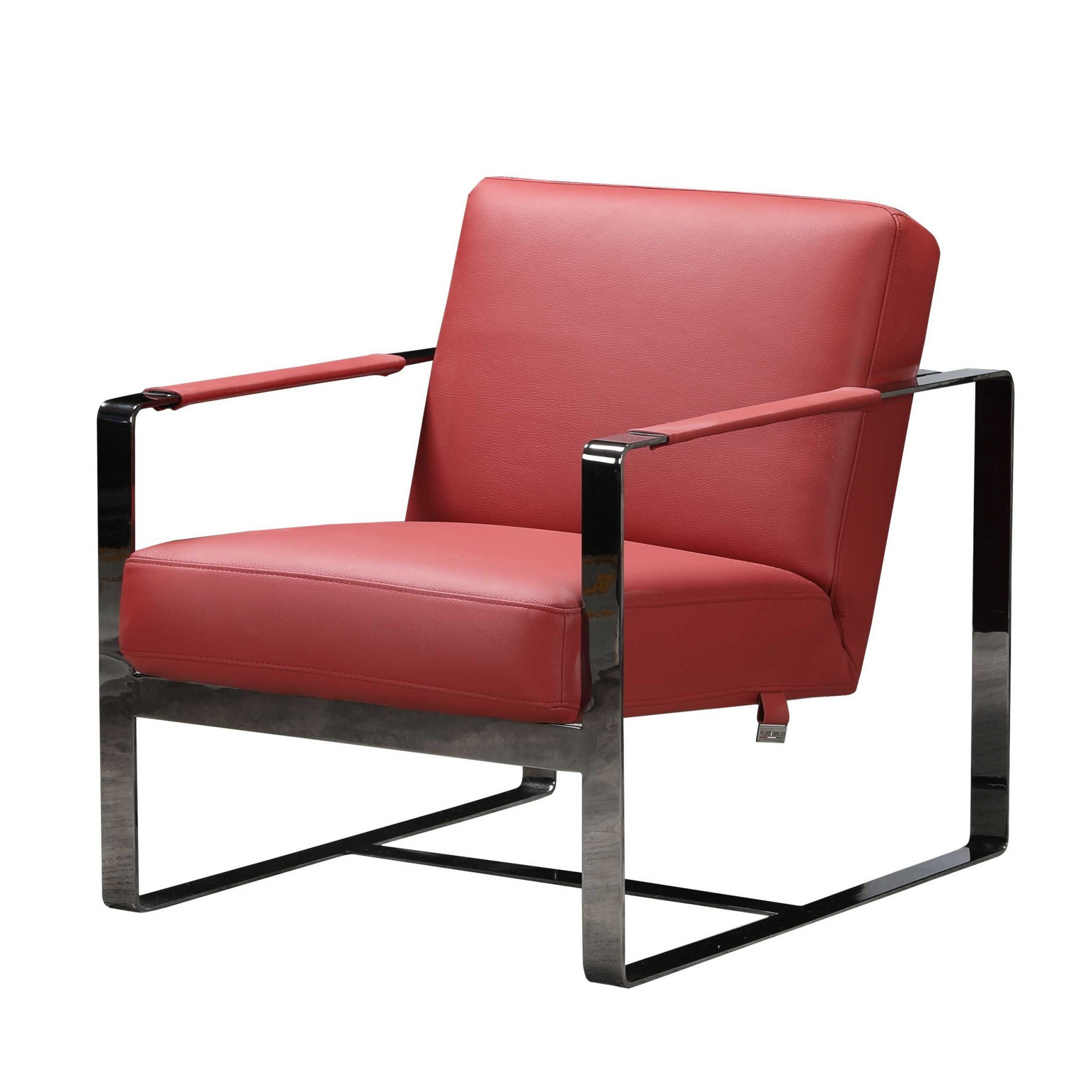 HomeRoots 28" Red And Black Genuine Leather Arm Chair