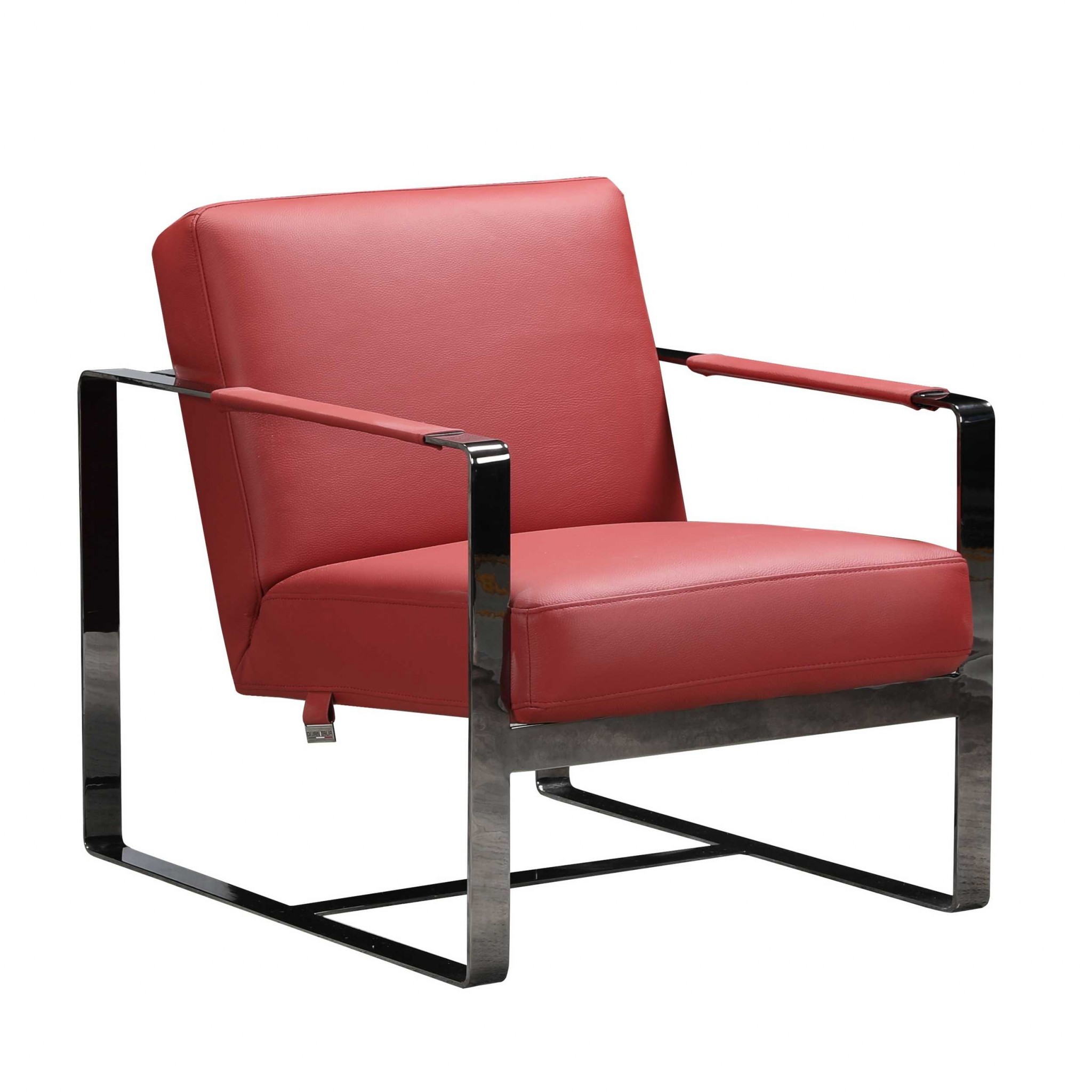 HomeRoots 28" Red And Black Genuine Leather Arm Chair