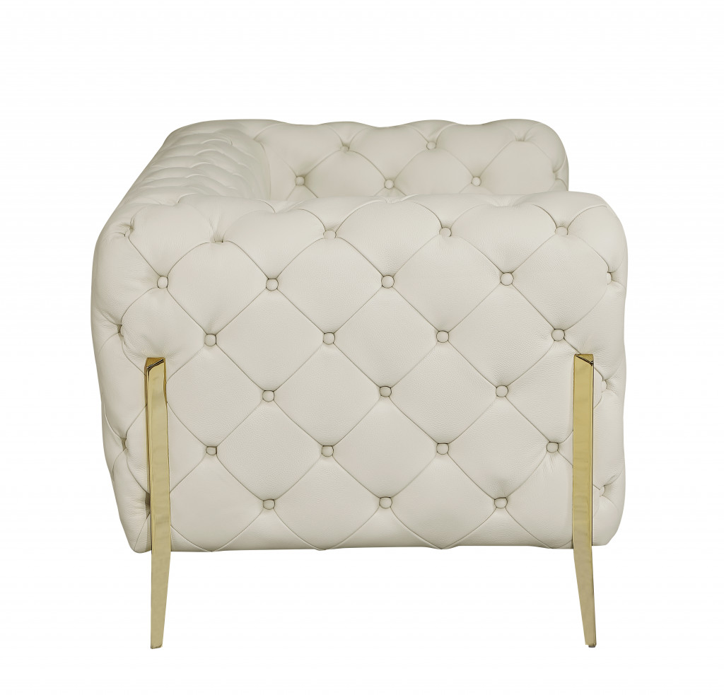 HomeRoots Glam Beige and Gold Tufted Leather Armchair