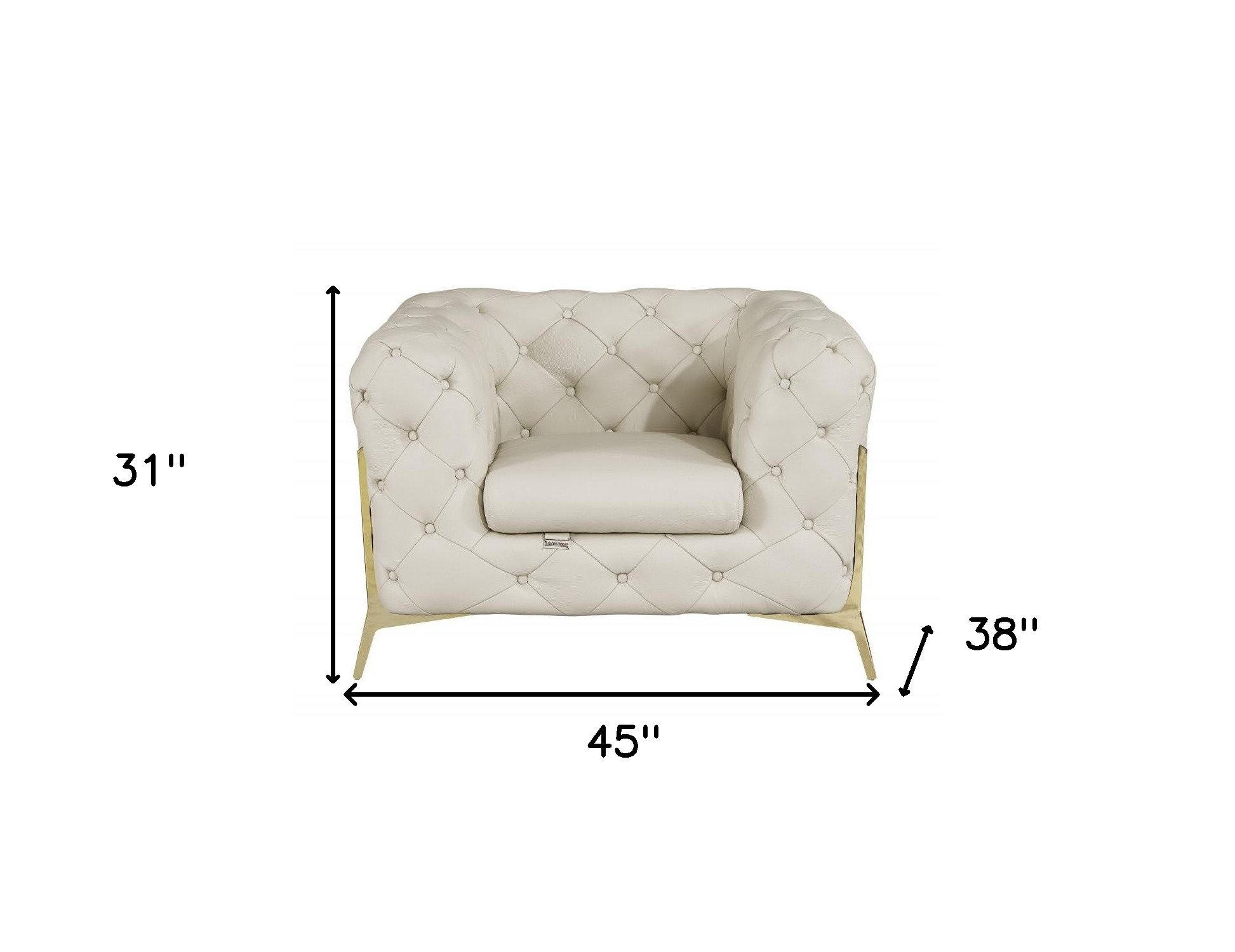 HomeRoots Glam Beige and Gold Tufted Leather Armchair