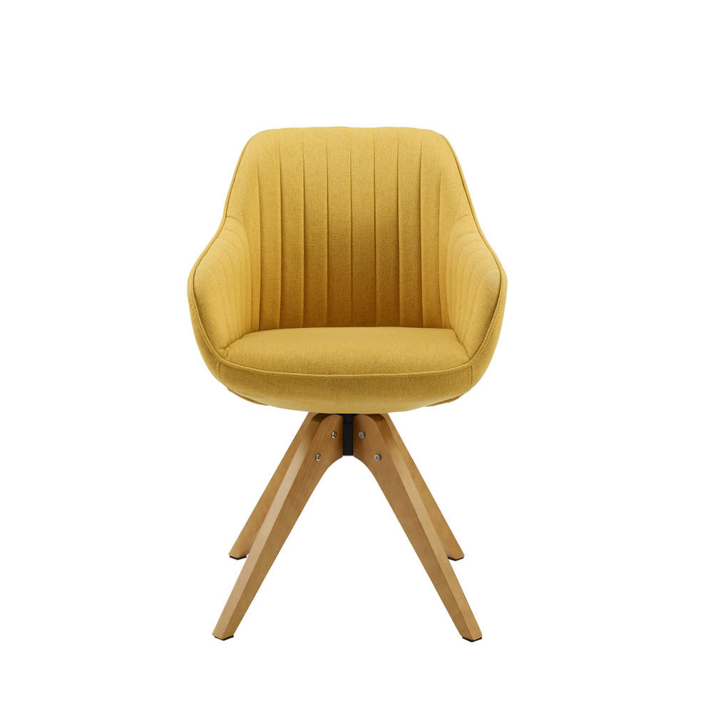 HomeRoots 23" Yellow Fabric And Natural Swivel Arm Chair
