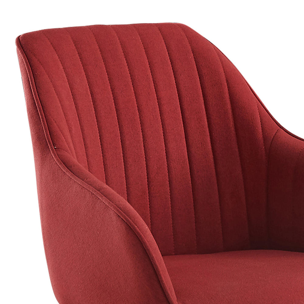 HomeRoots 23" Red Fabric And Natural Swivel Arm Chair