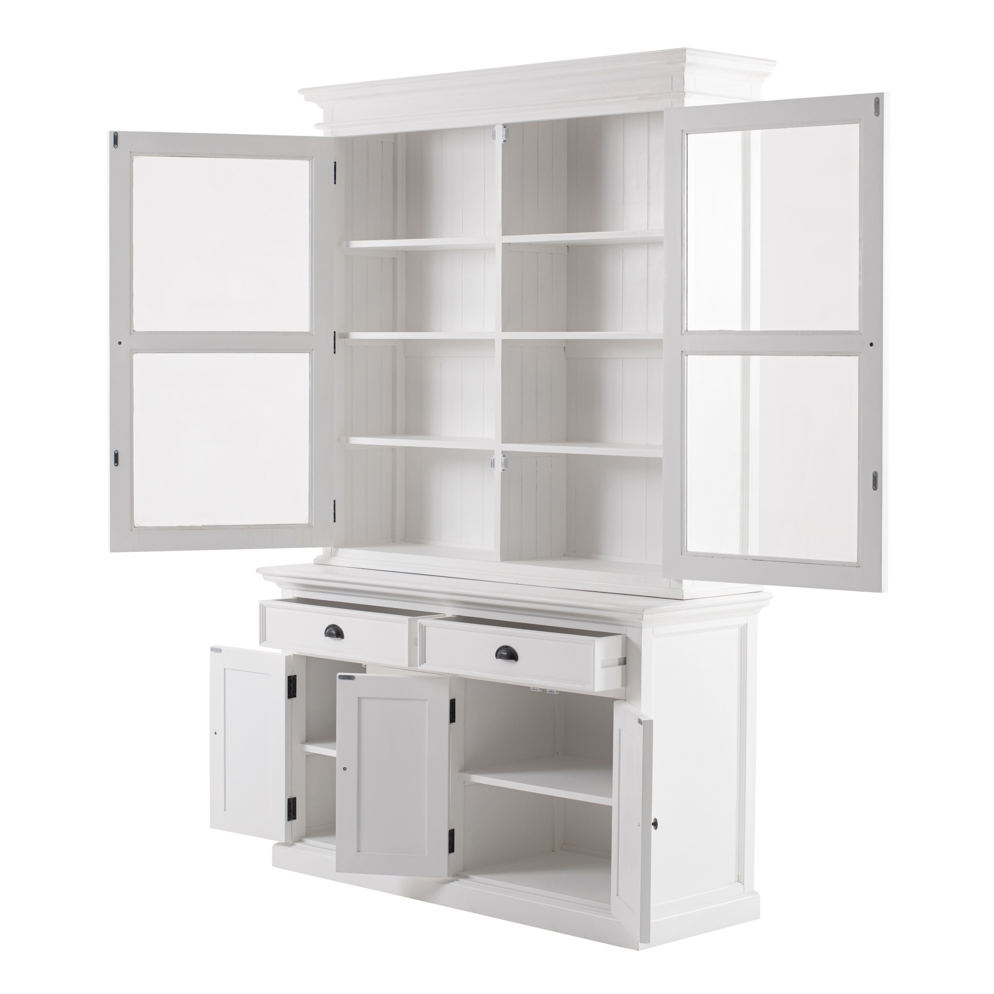 HomeRoots 57" White Solid Wood Frame Dining Hutch With Twelve Shelves And Two Drawers