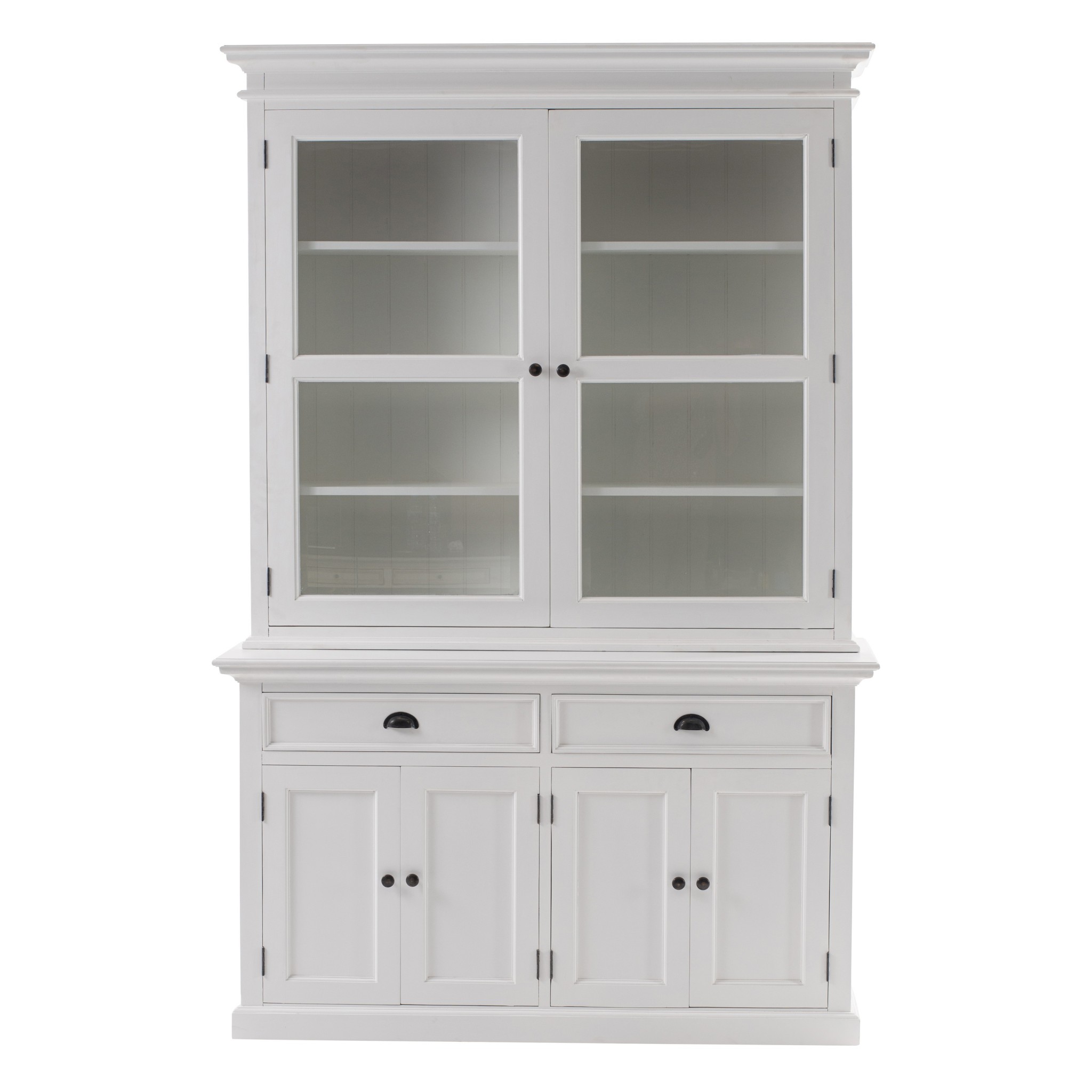 HomeRoots 57" White Solid Wood Frame Dining Hutch With Twelve Shelves And Two Drawers