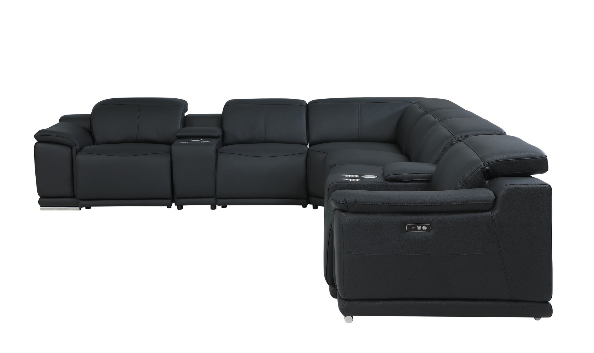 HomeRoots Black Italian Leather Power Reclining U Shaped Eight Piece Corner Sectional With Console