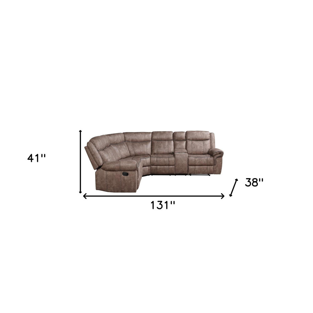 HomeRoots Chocolate Velvet Reclining L Shaped Six Piece Corner Sectional With Console