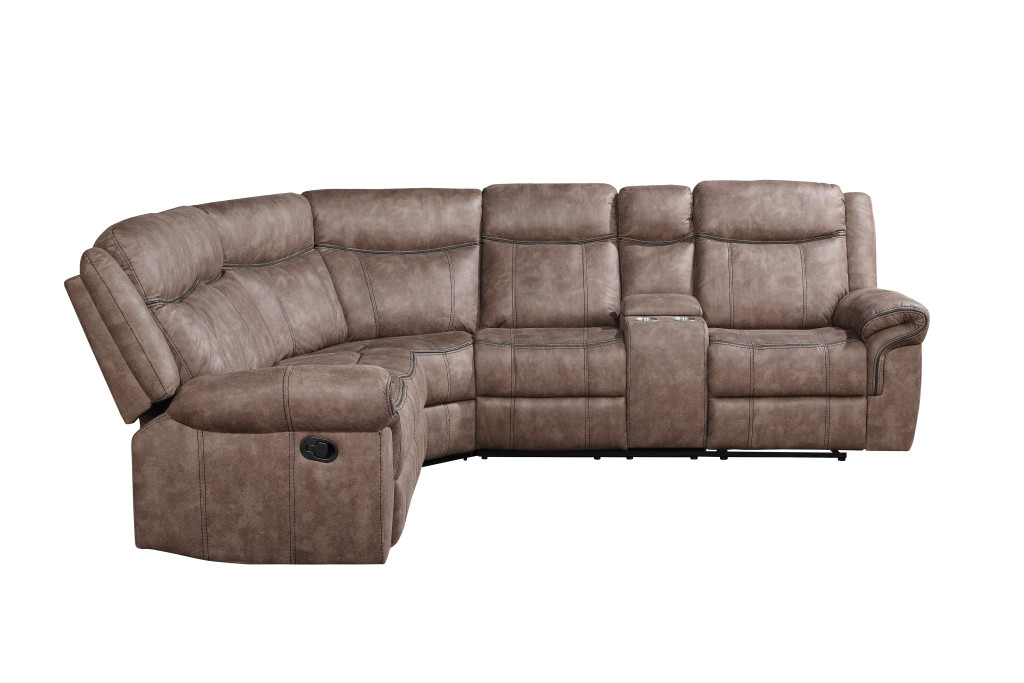 HomeRoots Chocolate Velvet Reclining L Shaped Six Piece Corner Sectional With Console