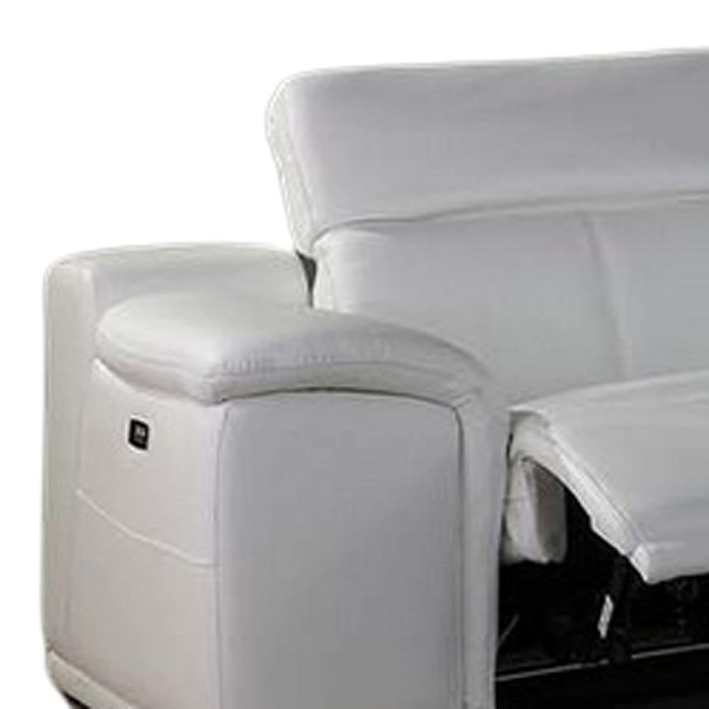 HomeRoots White Italian Leather Power Reclining U Shaped Eight Piece Corner Sectional With Console