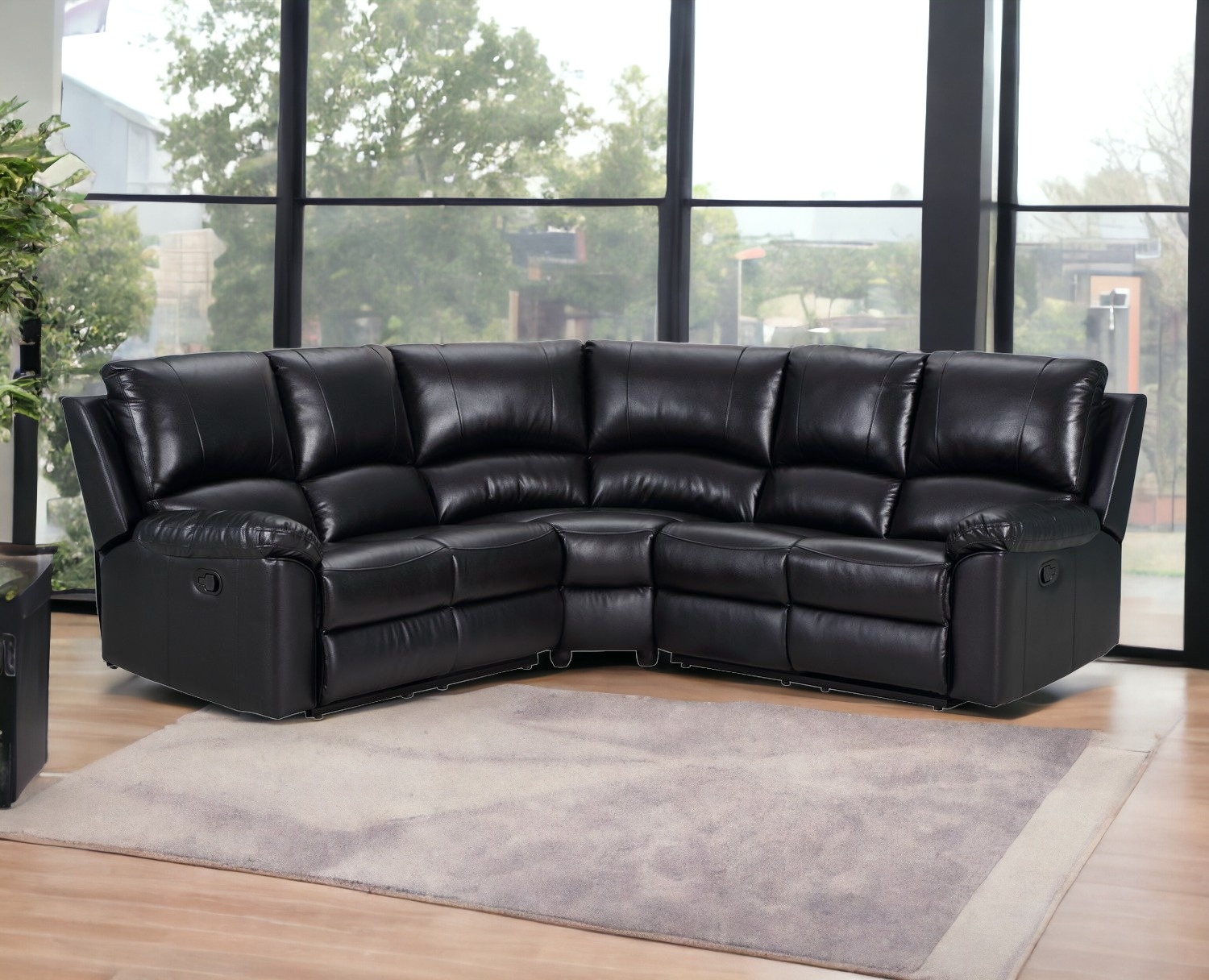 HomeRoots Black Polyester Blend Reclining U Shaped Three Piece Corner Sectional