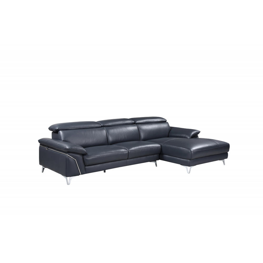 HomeRoots Navy Blue Italian Leather L Shaped Two Piece Sofa and Chaise Sectional