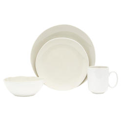 HomeRoots White and Natural Sixteen Piece Round Ceramic Service For Four Dinnerware Set