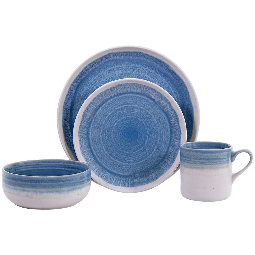 HomeRoots Blue and White Sixteen Piece Round Tone on Tone Ceramic Service For Four Dinnerware Set
