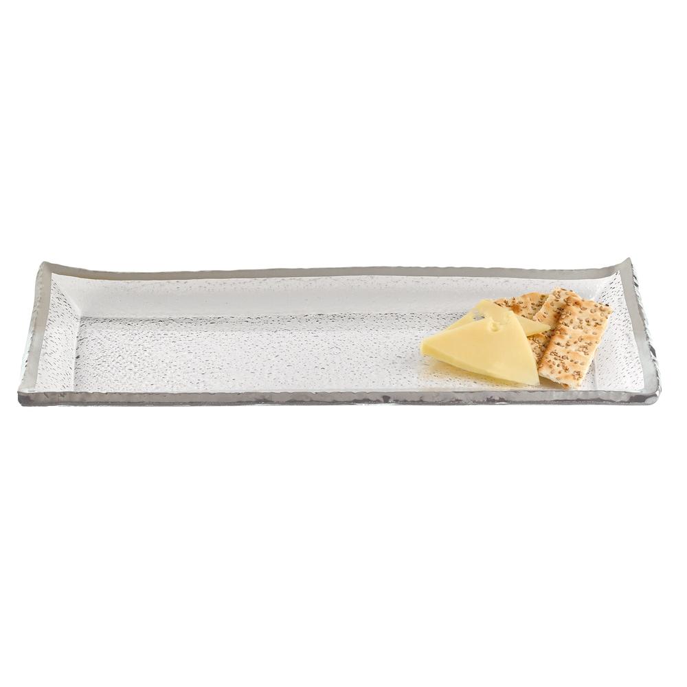 Hoom Roots 18 Mouth Blown Rectangular Edge Silver Serving Platter Or Tray