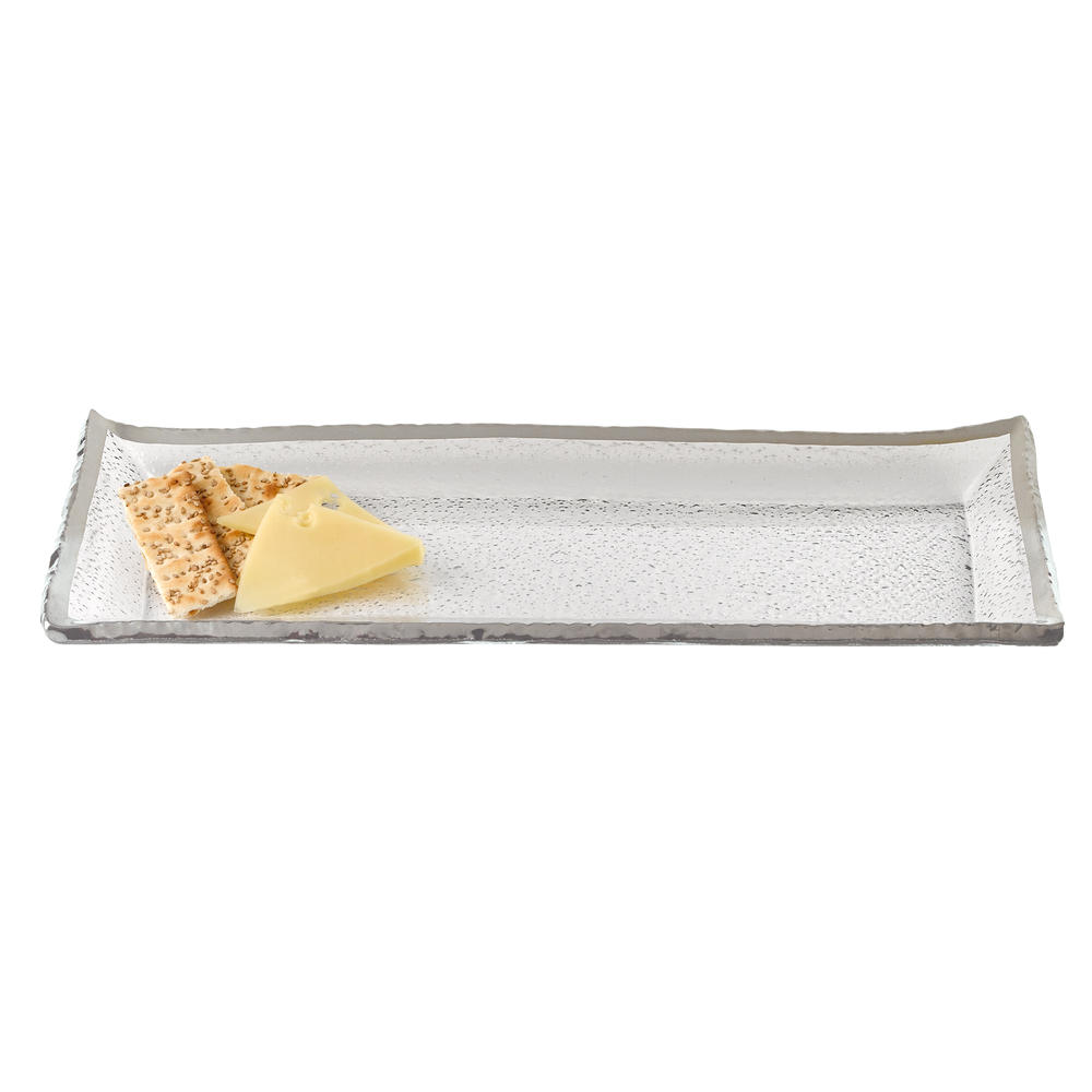 Hoom Roots 18 Mouth Blown Rectangular Edge Silver Serving Platter Or Tray
