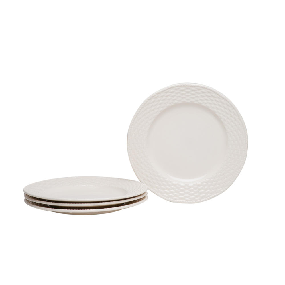 HomeRoots White Four Piece Round Weave Stoneware Service For Four Salad Plate Set