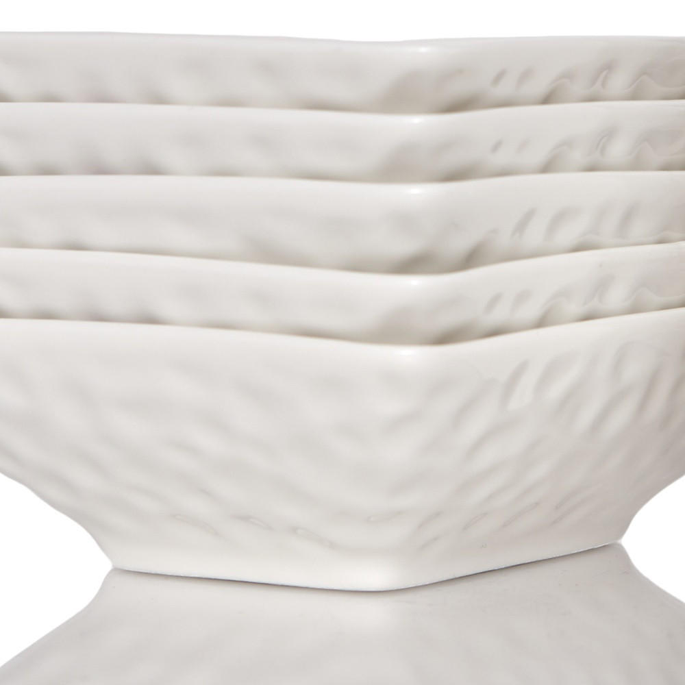 HomeRoots White Six Piece Pebbled Porcelain Service For Six Bowl Set