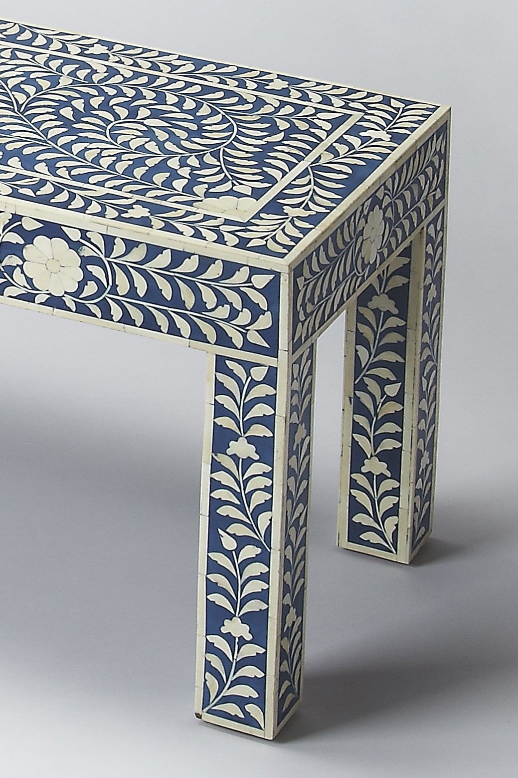 HomeRoots Blue And Ivory Bone Inlay Bench