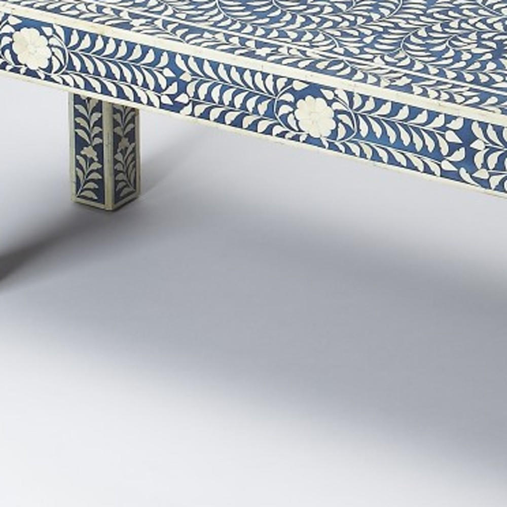 HomeRoots Blue And Ivory Bone Inlay Bench