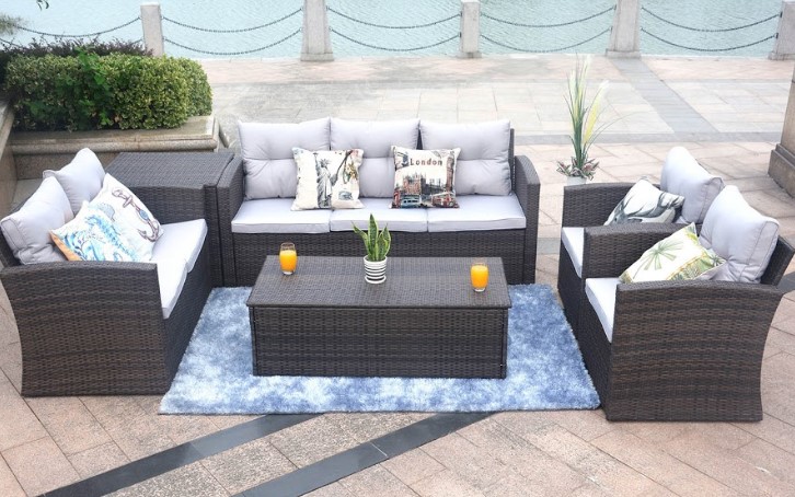 HomeRoots Six Piece Outdoor Brown Metal Sofa Seating Group With Cushions
