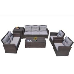 HomeRoots Six Piece Outdoor Brown Metal Sofa Seating Group With Cushions