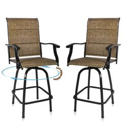 HomeRoots Set Of Two 51" Brown Metal Indoor Outdoor Bar Height Chairs With Footrest