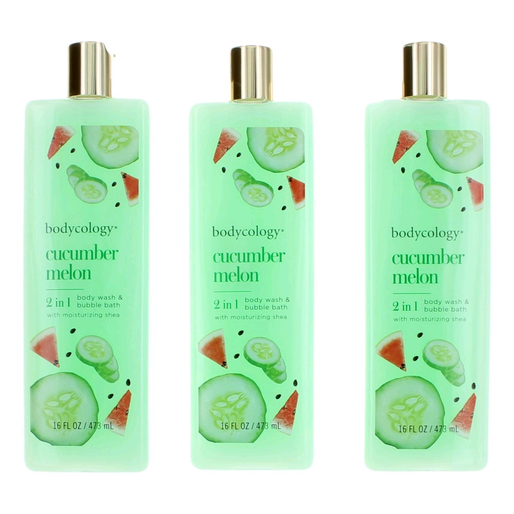 Bodycology Cucumber Melon by Bodycology, 3 Pack 16 oz 2 in 1 Body Wash & Bubble Bath for Women