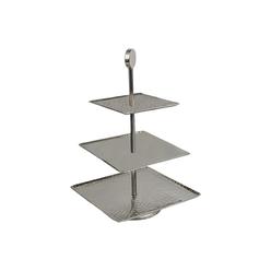 HomeRoots 14" Silver Square Stainless Steel Hammered Handmade Three Tier Tray