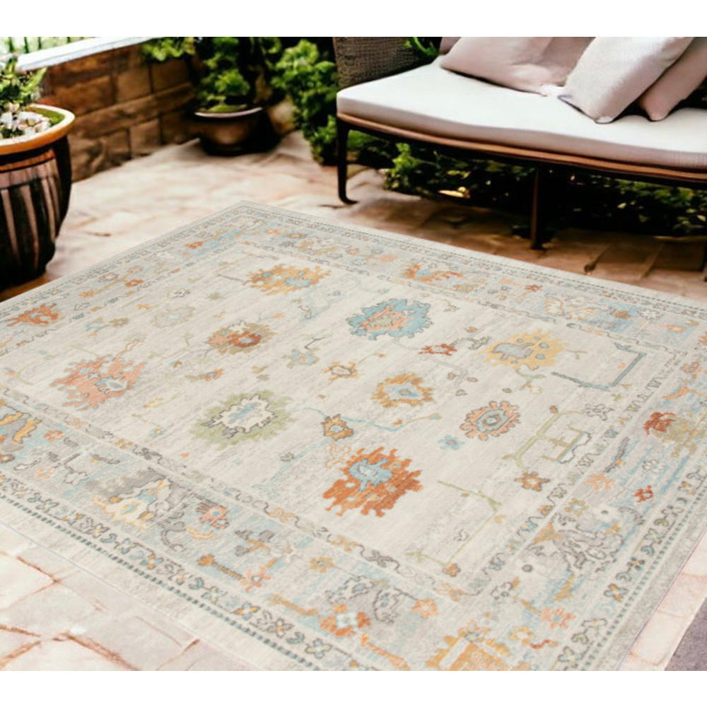 Home Roots 8' x 10' Blue and Orange Floral Stain Resistant Indoor ...